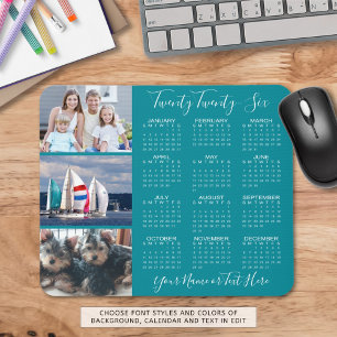 Modern 2026 Calendar 3 Photo Script Personalized Mouse Pad