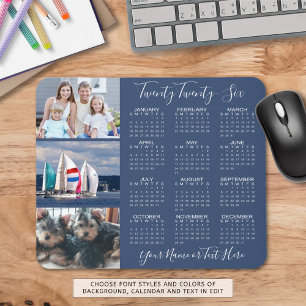 Modern 2026 Calendar 3 Photos Custom Personalized Mouse Pad