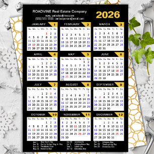 Modern 2026 Calendar Business Gold Black Corporate Holiday Card