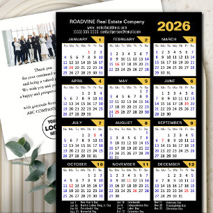 Modern 2026 Calendar Business Photo Gold Black Holiday Postcard