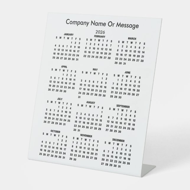 Modern 2026 Calendar Company Name Pedestal Sign (Front)