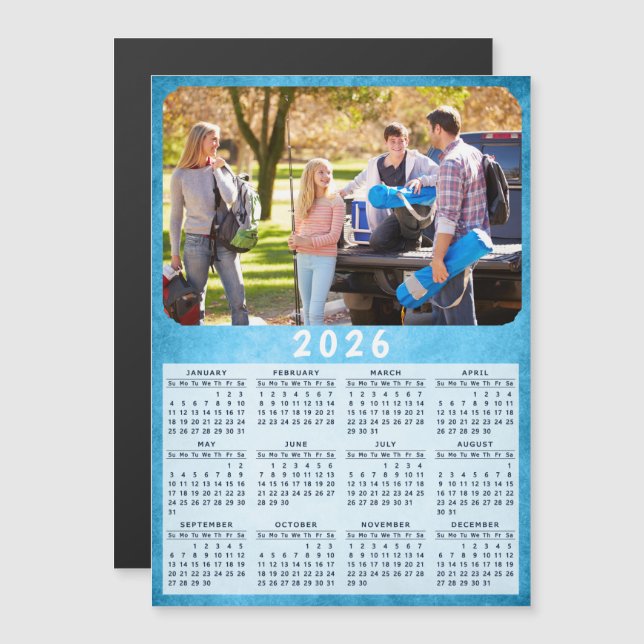 Modern 2026 Calendar Family Photo Fridge Magnet (Front/Back)