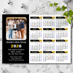 Modern 2026 Calendar Photo Black Gold Magnetic