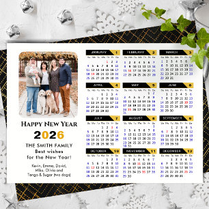 Modern 2026 Calendar Photo Black Gold Minimalist Holiday Card