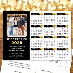Modern 2026 Calendar Photo Black Gold Minimalist Holiday Postcard