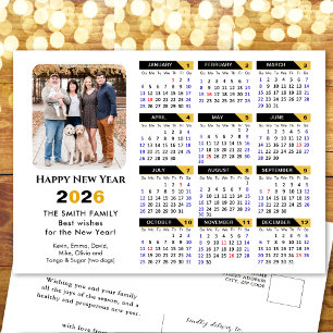Modern 2026 Calendar Photo Black Gold Minimalist Holiday Postcard