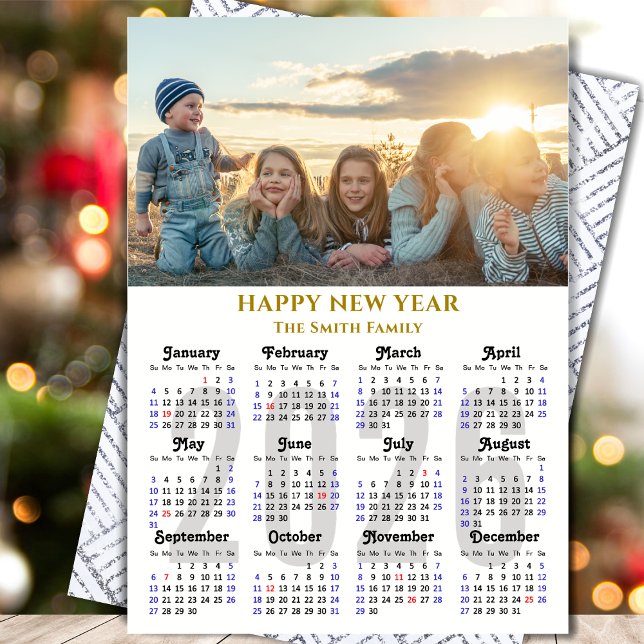 Modern 2026 Calendar Photo Gold Script Minimalist Holiday Card (Creator Uploaded)