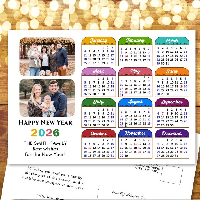 Modern 2026 Calendar Simple Family Photo Colourful Holiday Postcard (Creator Uploaded)