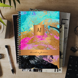 Modern 2026 monogram black gold elegant office planner