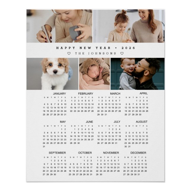 Modern 2026 Photo Collage Wall Calendar  Poster (Front)