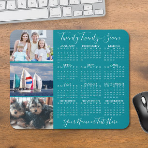 Modern 2027 Calendar 3 Photo Script Personalized Mouse Pad