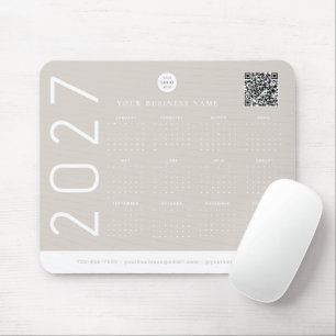 Modern 2027 Calendar Neutral Beige Business Logo Mouse Pad