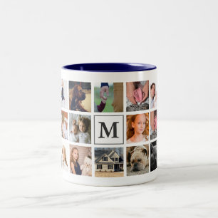 Modern 20 Family Photo Collage Monogram Two-Tone Coffee Mug