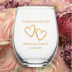 Modern 20th Wedding Anniversary Heart Personalized Stemless Wine Glass
