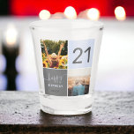 Modern 21 birthday blue 2 photo collage grid shot glass<br><div class="desc">Modern 21st birthday pastel blue 2 photo collage grid</div>