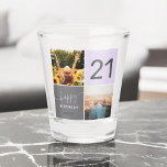 Modern 21 birthday purple 2 photo collage grid shot glass<br><div class="desc">Modern 21st birthday pastel purple lavender 2 photo collage grid</div>