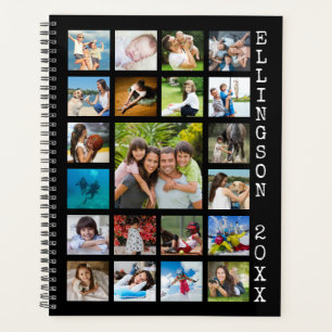 Modern 21 Photo Collage Family Black Personalized Planner