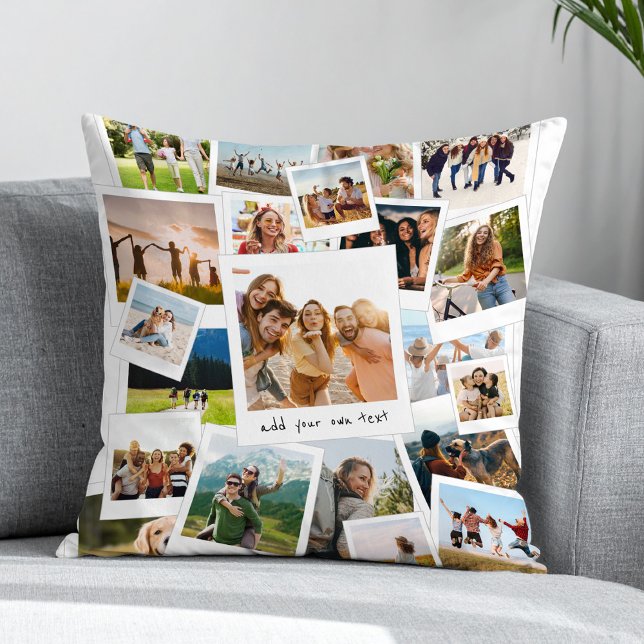 Modern 21 Picture Scrapbook Photo Collage Throw Pillow (Creator Uploaded)