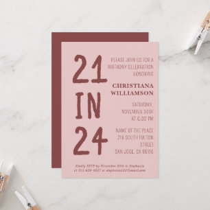 Modern 21st Birthday 21 in 24 Birthday Party Invitation