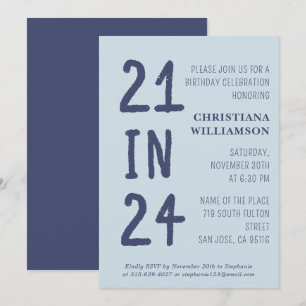 Modern 21st Birthday 21 in 24 Birthday Party Invitation