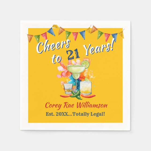 Modern 21st Birthday Fiesta Cheers to 21 Years  Napkin (Front)