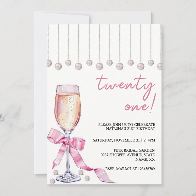 Modern 21st Birthday Invitation for her, Wine Tour (Front)
