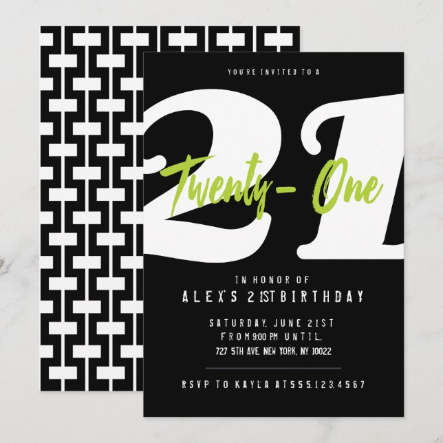 Modern, 21st Birthday Invitations (Front/Back)