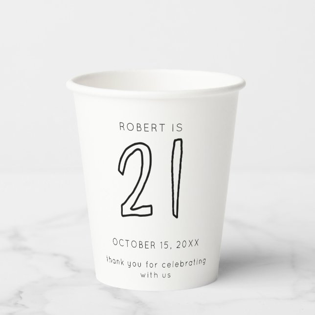 Modern 21st Birthday Men Minimalist Simple Casual Paper Cups (Front)