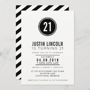 MODERN 21ST birthday party INVITE plain spot black