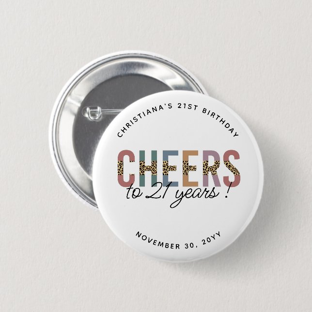 Modern 21st Birthday Party Leopard Print 2 Inch Round Button (Front & Back)