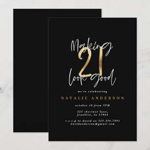 Modern 21st birthday typography black and gold