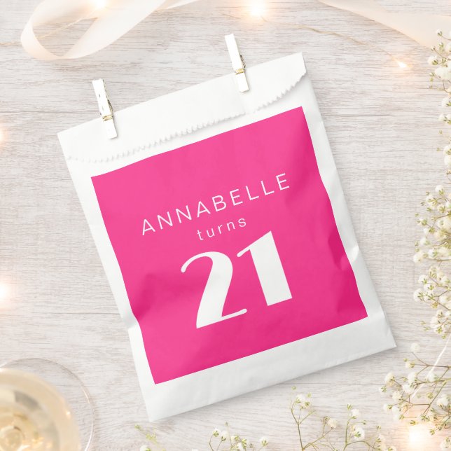Modern 21st Twenty One Hot Pink Birthday Party Favour Bag (Clipped)