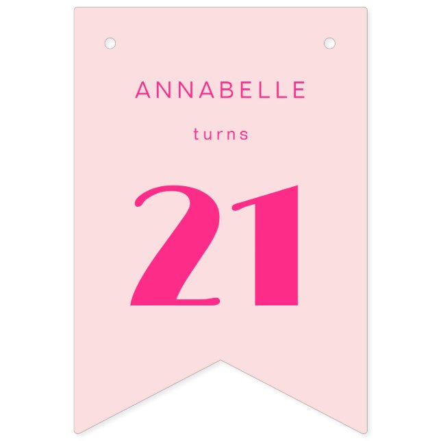 Modern 21st Twenty One Pink Birthday Party Bunting Flags (First Flag)