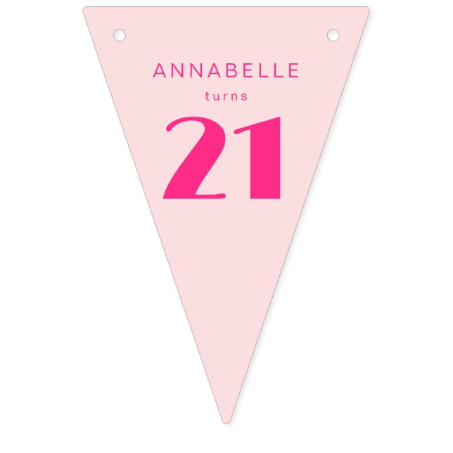 Modern 21st Twenty One Pink Birthday Party Bunting Flags (First Flag)