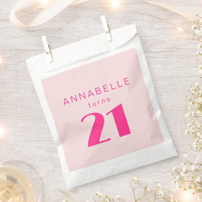 Modern 21st Twenty One Pink Birthday Party Favour Bag (Clipped)