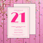 Modern 21st Twenty One Pink Birthday Party Invitation<br><div class="desc">Custom 21st birthday party invitations perfect for girls twenty first birthday party.  Customize with your own name.  Colours can be edited in the design tool. Please use the message me button below for help with further customization and special requests.  © Zoe Chapman Design</div>