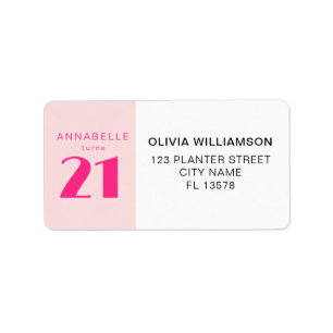 Modern 21st Twenty One Pink Birthday Party Label