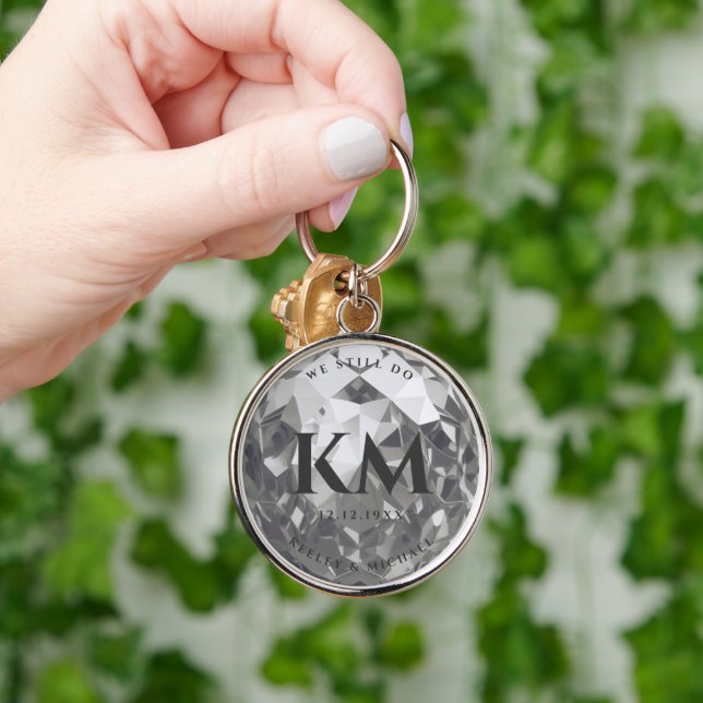 Modern 25th Anniversary Silver Wedding Premium Keychain (Hand)