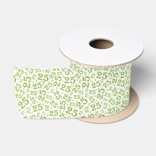 Modern 25th Birthday Number Pattern Green/White Satin Ribbon