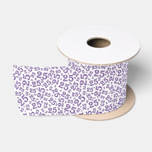 Modern 25th Birthday Number Pattern Purple/White Satin Ribbon