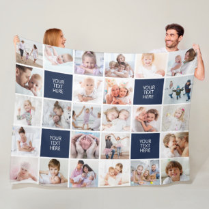 Modern 26 Photo Collage Custom Personalized Fleece Blanket
