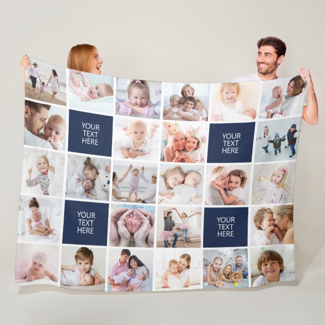 Modern 26 Photo Collage Custom Personalized Fleece Blanket (In Situ)