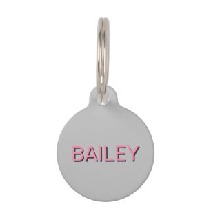 Modern 2 colour drop shadow name contact pink grey pet tag