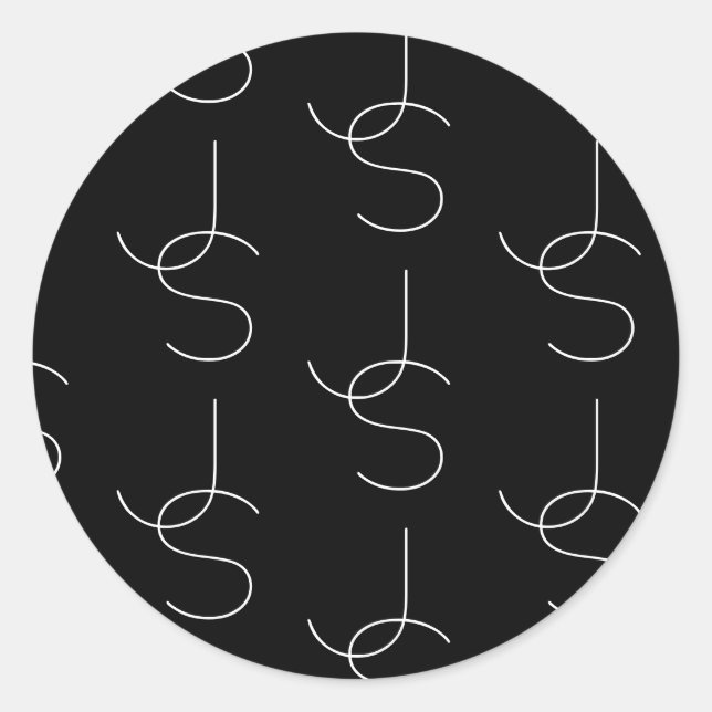 Modern 2 Initial Pattern | Black & White Classic Round Sticker (Front)