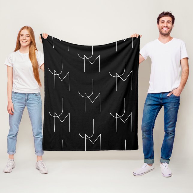 Modern 2 Initial Pattern | Black & White Fleece Blanket (In Situ)