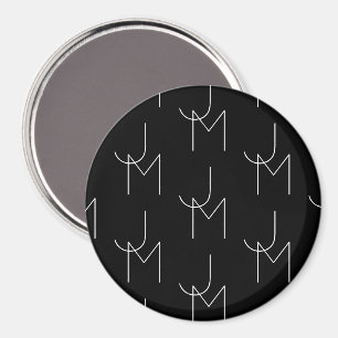 Modern 2 Initial Pattern Black & White Magnet