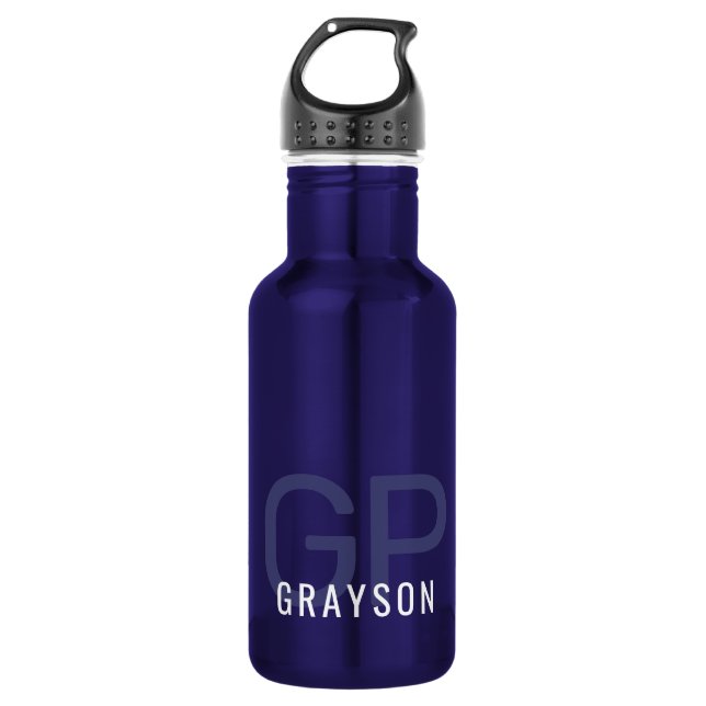 Modern 2 Initials and Name Small Blue 532 Ml Water Bottle (Front)