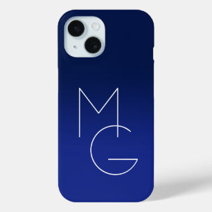 Modern 2 Initials   Deep Blue Ombre iPhone 15 Case