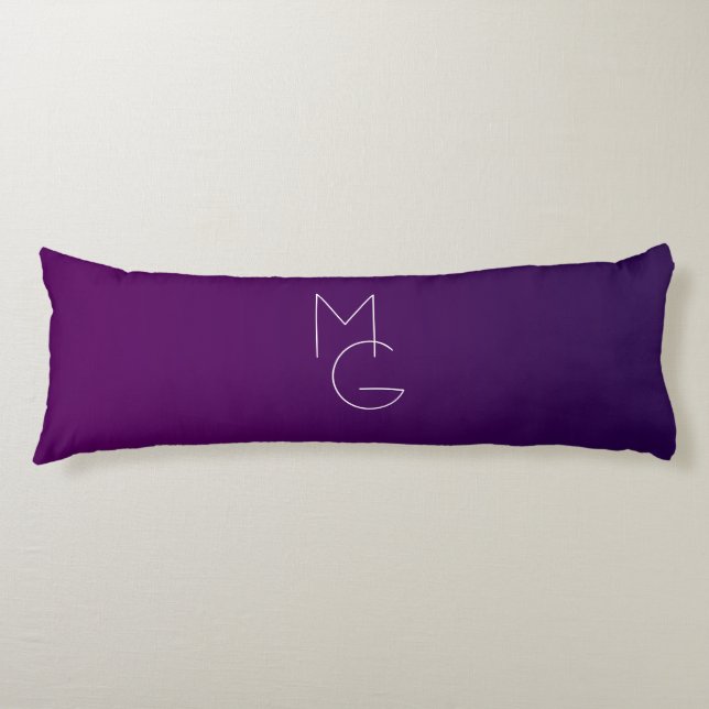 Modern 2 Initials | Deep Purple Subtle Ombre Body Pillow (Front)