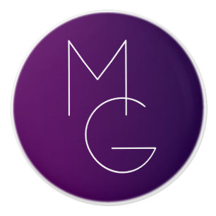 Modern 2 Initials Deep Purple Subtle Ombre Ceramic Knob